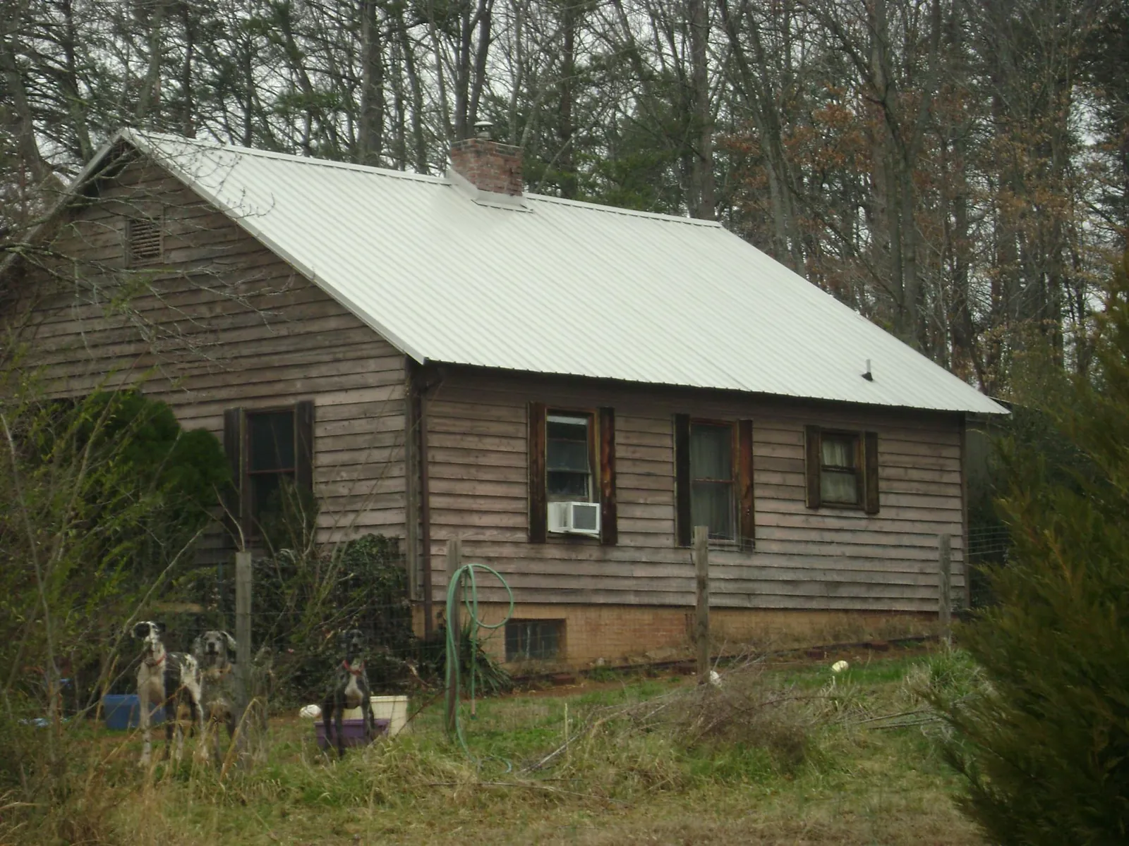 White metal roof on an old wood sided farmhouse, from a Metal Roof Installation job in Phillips